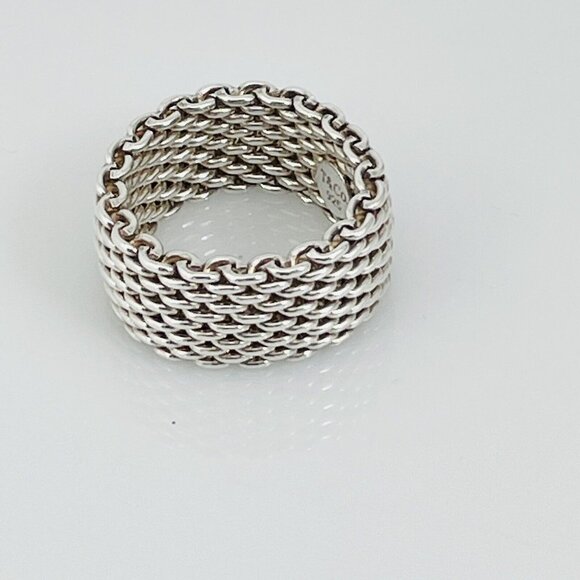 AUTHENTIC Size 6 Tiffany Somerset Mesh Weave Ring Flexible in Sterling Silver - Picture 4 of 5